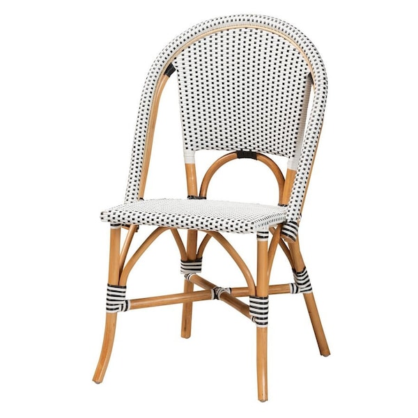 Baxton Studio Genica Classic French Black and White Weaving and Natural Brown Rattan Indoor/Outdoor Bistro Chair 210-2PC-12698 - main